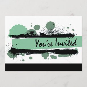 Funky Bold Grunge Splatter Birthday Party (aqua) Invitation