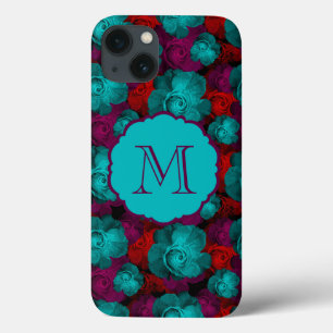 Funky Bold Roses Pattern Monogram iPhone 13 Case