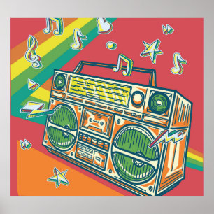 Funky Boom Box Colourful Design Poster