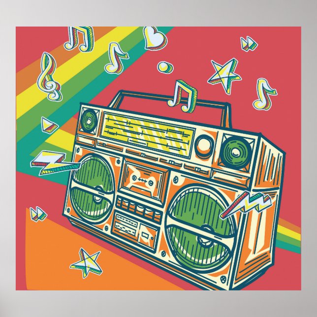 Funky Boom Box Colourful Design Poster (Front)