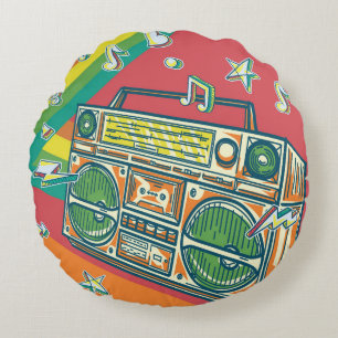 Funky Boom Box Colourful Design Round Pillow