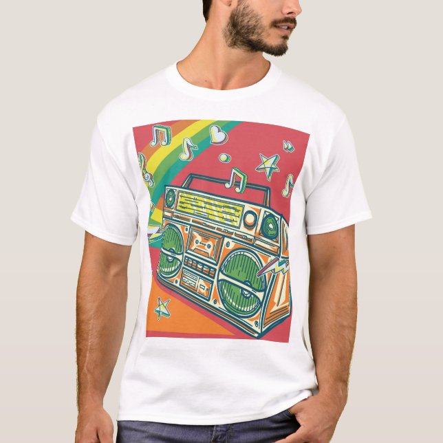 Funky Boom Box Colourful Design T-Shirt (Front)