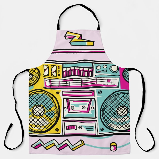 Funky Boombox Colourful Drawn Design Apron (Front)