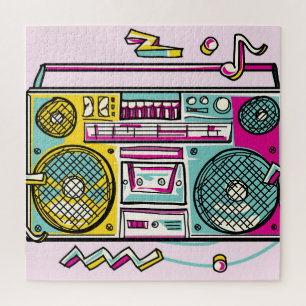 Funky Boombox Colourful Drawn Design Jigsaw Puzzle