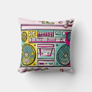 Funky Boombox Colourful Drawn Design Throw Pillow