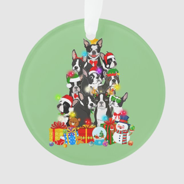 Funky Boston Terrier Christmas Tree Lumières Chiot (devant)