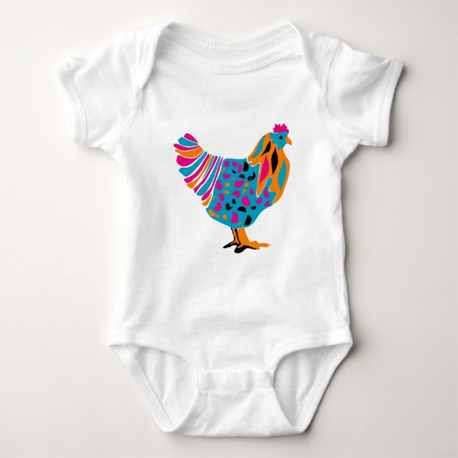 Funky Bright Chicken Baby Bodysuit (Front)