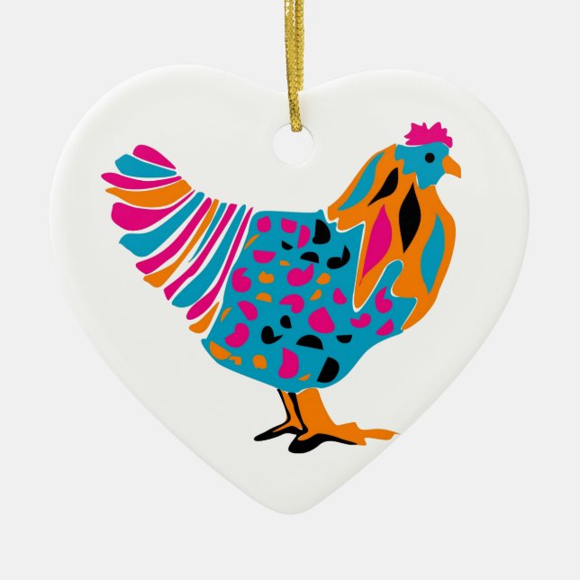 Funky Bright Chicken Ceramic Ornament (Front)