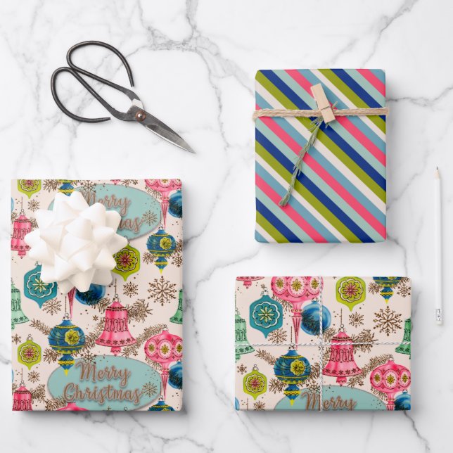 Funky Bright Retro Christmas Wrapping Paper Sheet (Front)
