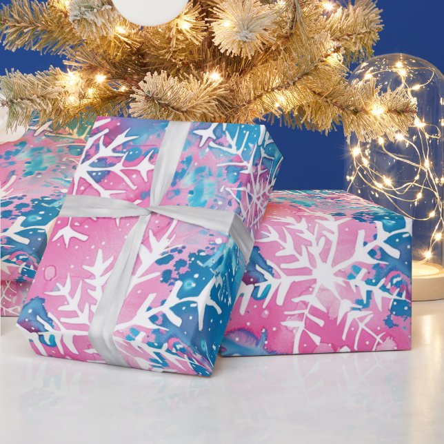 Funky Brights Christmas Pink Blue Snowflake  Wrapping Paper (Holidays)