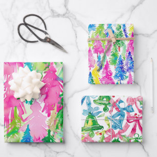 Funky Brights Christmas Themed  Wrapping Paper Sheet