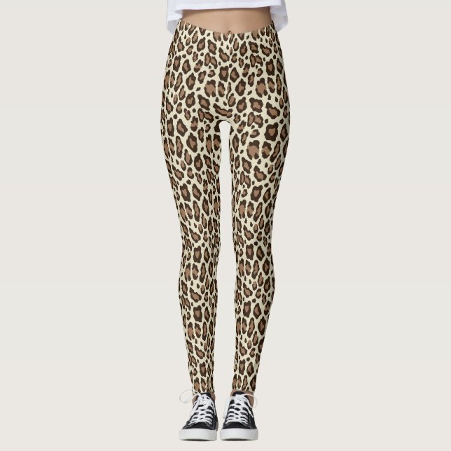 Funky Brown léopard Peau animal Imprimer Leggings (Devant)