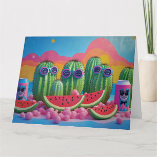 Funky Cacti with Sunglasses, Watermelon, and Candy Card