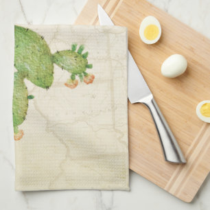 Funky cactus print watercolour tea towel