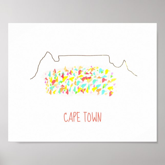 Funky Cape Town ZA Table Mountain Colourful Poster (Front)