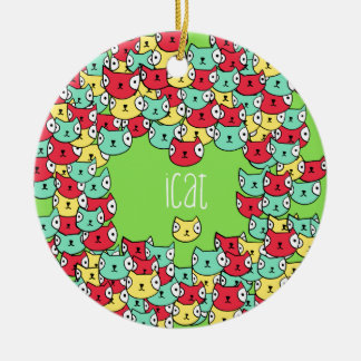 Funky cat pattern ceramic ornament