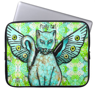 Funky Cats - Aqua - Personalized Laptop Sleeve