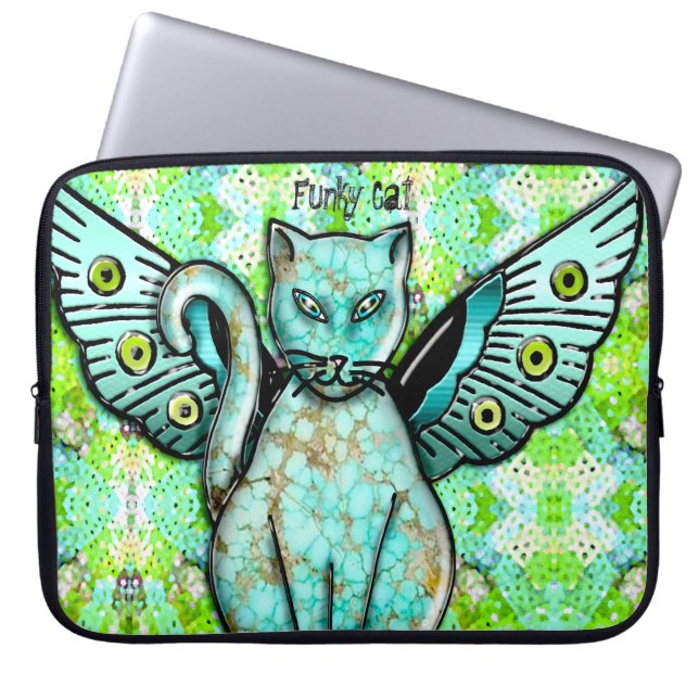 Funky Cats - Aqua - Personalized Laptop Sleeve (Front)
