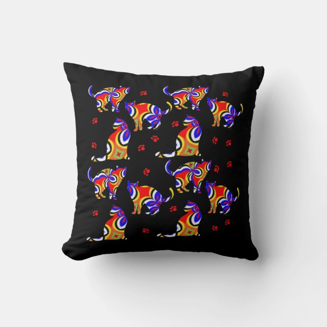 Funky Cats Cute Bright Cat Lovers Pattern Throw Pillow (Front)