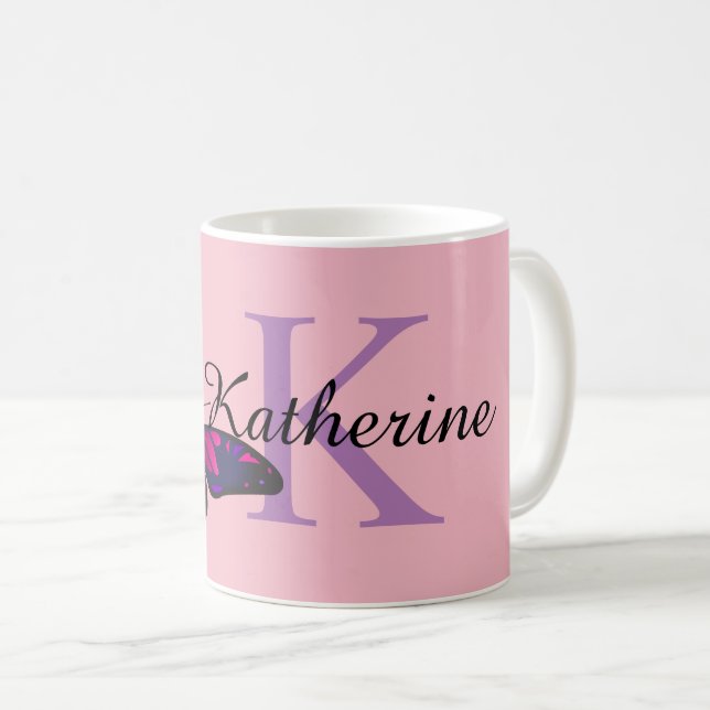 Funky Chic Butterfly Monogram Coffee Mug (Front Right)
