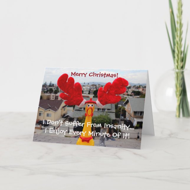 Funky Chicken Christmas Greeting Card! Holiday Card (Front)