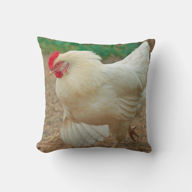Funky Chicken Hen Hy-Line Silver Brown Throw Pillow (Front)