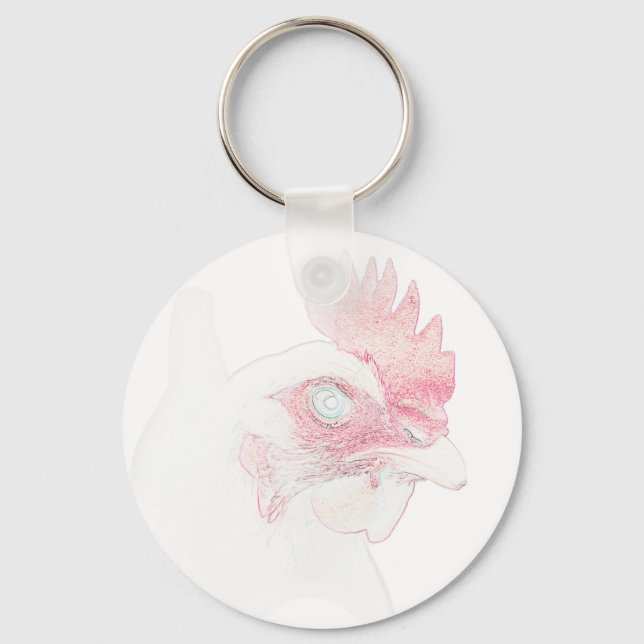 Funky Chicken Hen Rooster Head Keychain (Front)
