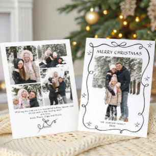 Funky Christmas Boho Black Bow Ribbon 5 Photo Holiday Card