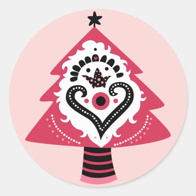 Funky Christmas Tree Classic Round Sticker (Front)