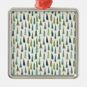 Funky Christmas Trees (Cute Illustrated Art) Metal Ornament