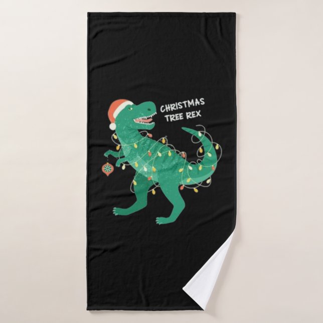 Funky christmas winter dinosaur tree   bath towel (Bath Towel)