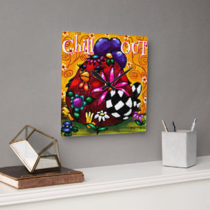 Funky Chunky Floral Chicken Colourful Personalized Square Wall Clock