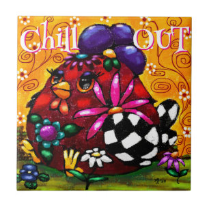 Funky Chunky Floral Chicken Colourful Personalized Tile