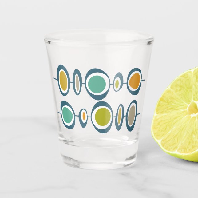 Funky Circles Blue Green Orange Mid Century Shot Glass (Front)