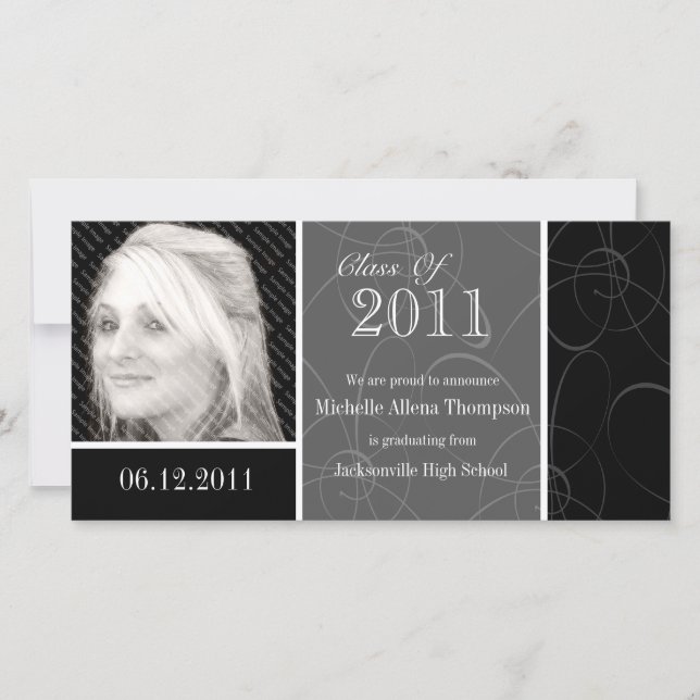 Funky Classic Black Swirls Graduation 2011 Photo C Announcement (Front)