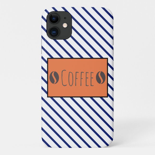 Funky Coffee Beans Blue White Stripes Case-Mate iPhone Case (Back)