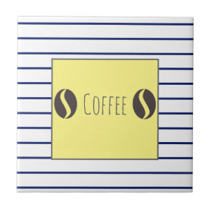 Funky Coffee Beans Blue White Stripes Tile