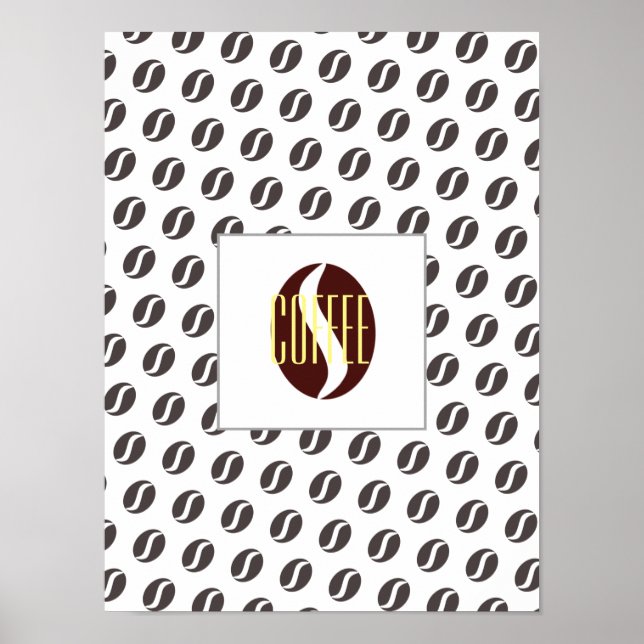 Funky Coffee Beans Pattern Frame Word Poster (Front)