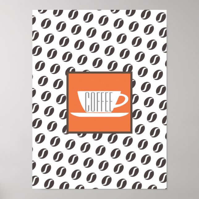 Funky Coffee Beans Pattern Frame Word Poster (Front)
