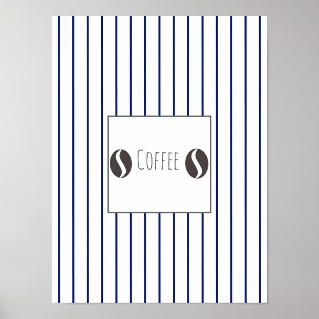 Funky Coffee Beans Plate Blue Stripes Poster (Front)