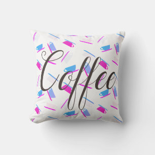 Funky Coffee Mug Cup Pattern Cushion Throw Pillow
