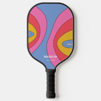 Funky Colorful 70s Vintage Script Minimalist Name Pickleball Paddle