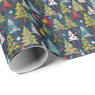 Funky Colorful Christmas Trees Wrapping Paper