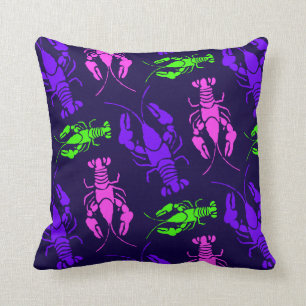 Funky Colorful Lobster or Crawfish Purple Pattern Throw Pillow