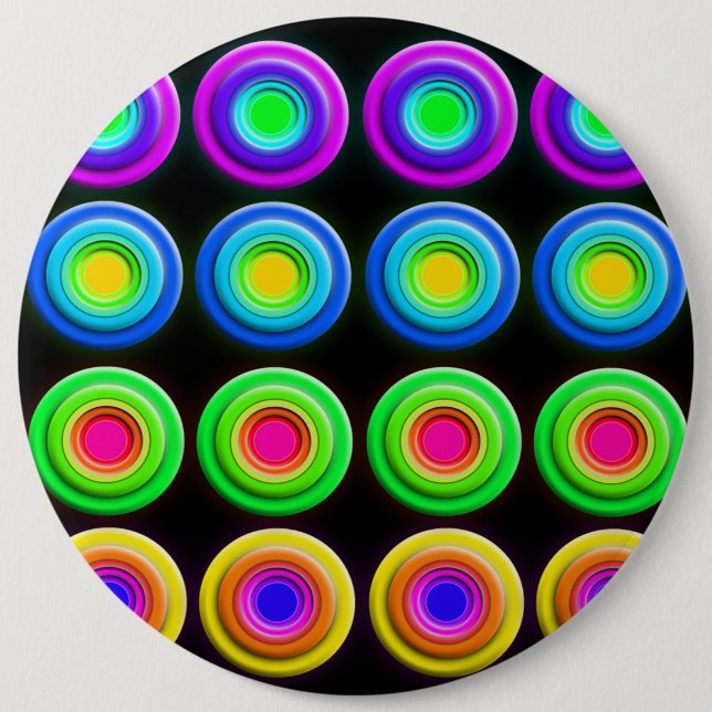 Funky Colourful 3D Circles 6 Inch Round Button (Front)