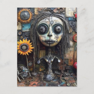 Funky Colourful Assemblage Mixed Media Collage Postcard