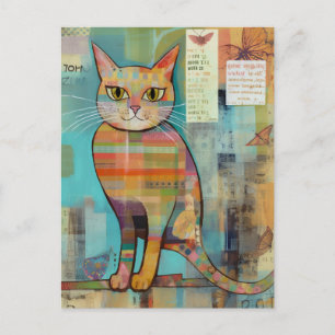 Funky Colourful Cat Collage Postcard