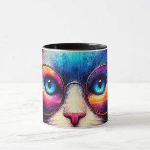 Funky Colourful Cat Illustration Mug