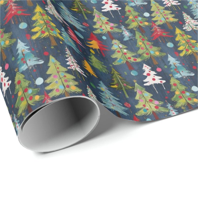 Funky Colourful Christmas Trees Wrapping Paper (Roll Corner)