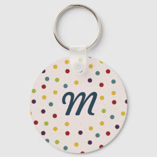 Funky Colourful Dots Pattern Monogram Keychain